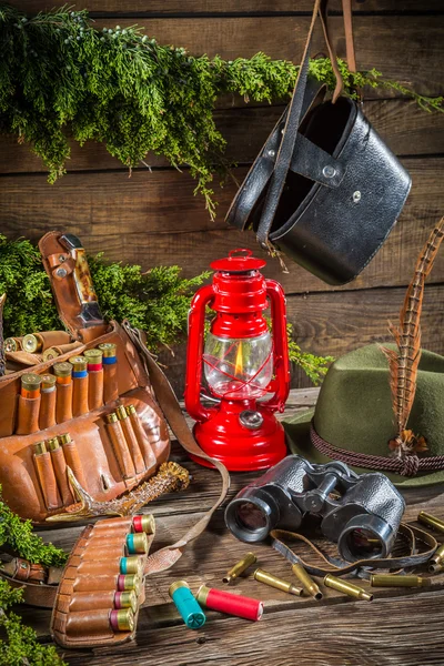 Forester lodge full of hunting equipment — Stock Photo, Image