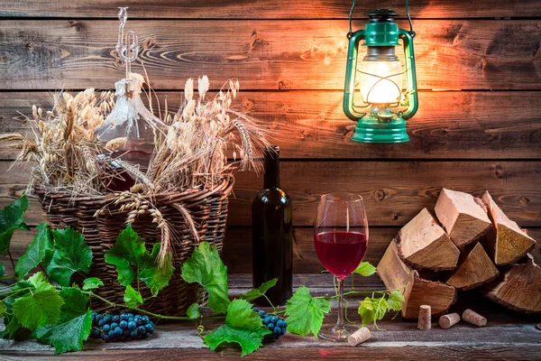 Vinho tinto caseiro armazenado na adega — Fotografia de Stock