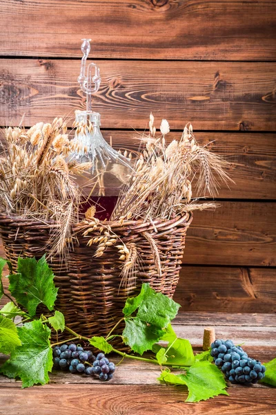 Demijohn lleno de vino tinto en la bodega — Foto de Stock