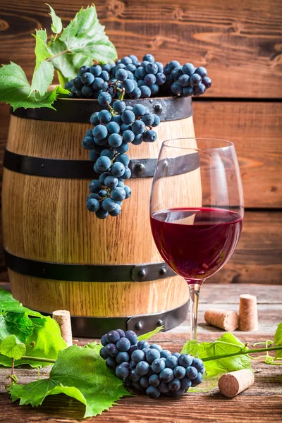 Glass of red wine and grapes — Stock Photo, Image