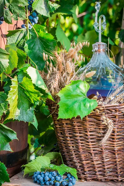 Red wine in a wicker basket — Stock Photo, Image