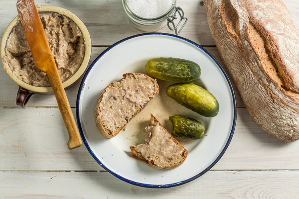 Snack country with pickles and lard — Stock Photo, Image