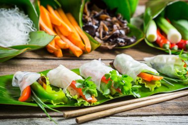 Fresh spring rolls wrapped in rice paper clipart