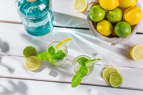 Limonada fría con hoja de menta en jardín soleado —  Fotos de Stock