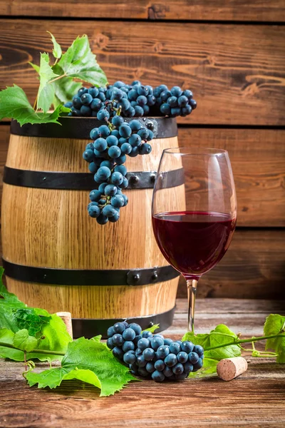 Glas Rotwein und Trauben — Stockfoto