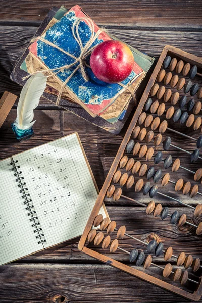 Mathematics notes on the school desk — Stock Photo, Image