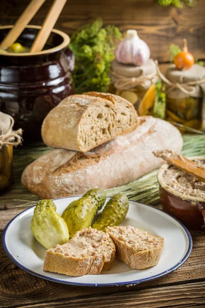 Sandwich in the pantry from the winter stocks — Stock Photo, Image