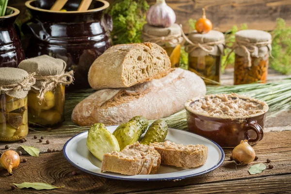 Sandwich in the pantry from the winter stocks — Stock Photo, Image