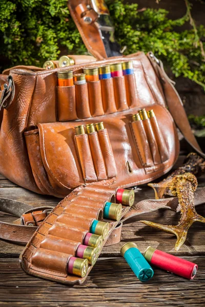 Cartridge belt and bag hunting — Stock Photo, Image