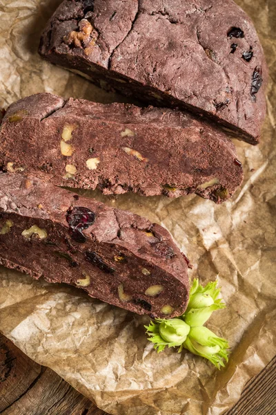 Homemade dark chocolate with nuts — Stock Photo, Image
