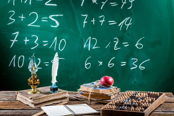 Vintage mathematics desk with books — Stock Photo, Image