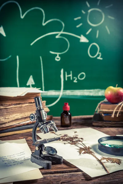 Old biology lesson in classroom — Stock Photo, Image