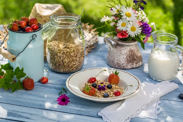 Sommarfrukost i trädgården — Stockfoto