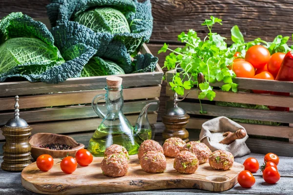 Fresh ingredients for meatballs — Stock Photo, Image
