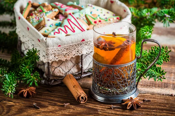 Warming aromatic tea in Christmas evening — Stock Photo, Image