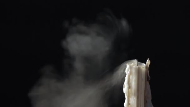 Candle blow off with smoke isolated on black background — Stock Video