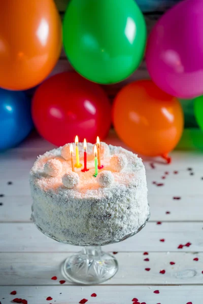 Coconut cake for birthday — Stock Photo, Image