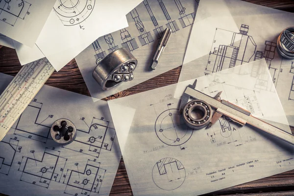 Vintage designer desk of mechanical parts — Stock Photo, Image