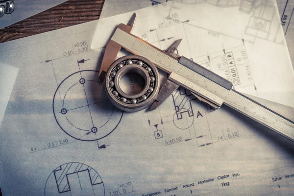 Bearing, calipers and mechanical diagrams — Stock Photo, Image
