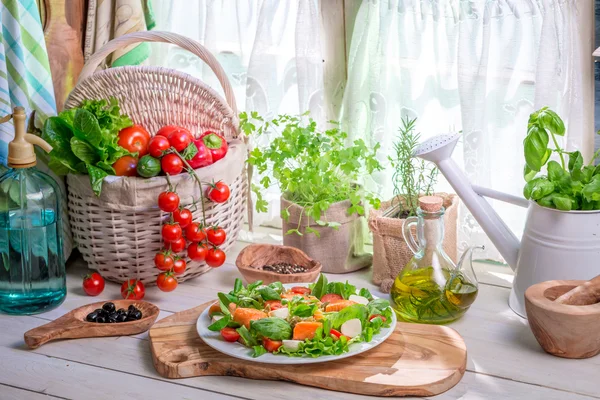 Homemade salad with salmon and vegetables — Stock Photo, Image