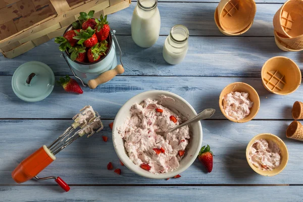 Voorbereiding van zelfgemaakte vruchten ijs — Stockfoto