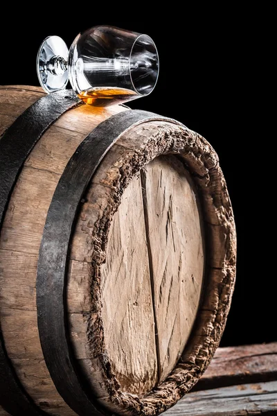 Old cognac matured in oak barrel — Stock Photo, Image