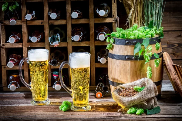 Zwei Bier direkt aus der Flasche, gereift im Keller — Stockfoto