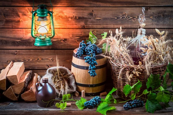 Uvas y vino tinto en un demijohn —  Fotos de Stock