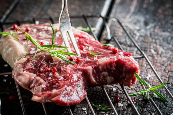 Fresh piece of beef with rosemary and pepper — Stock Photo, Image