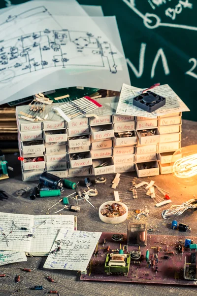 Old electronics work desk in laboratory — Stock Photo, Image