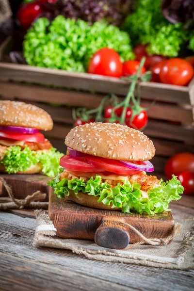 Hambúrguer saboroso com legumes — Fotografia de Stock