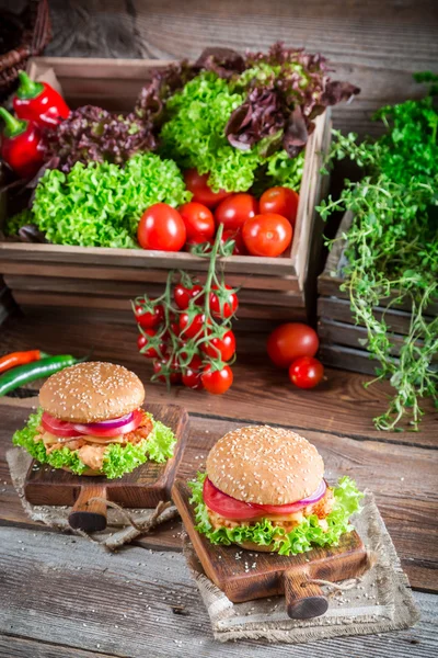 Fresh hamburger with vegetables — Stock Photo, Image