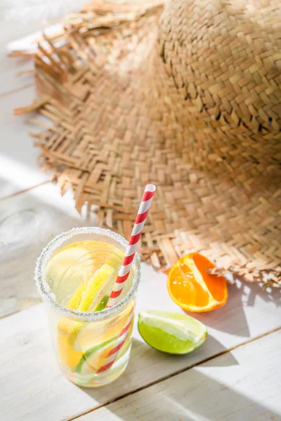 Tasty drink with lemon and orange — Stock Photo, Image