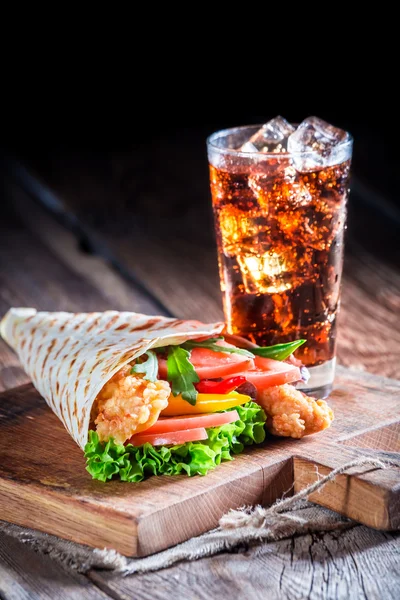 Tasty tortilla with cold drink — Stock Photo, Image