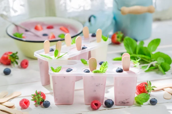 Saftiges Eis mit Milch und Früchten — Stockfoto