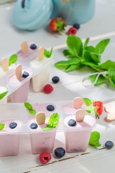 Sappige ijs met bessen vruchten — Stockfoto