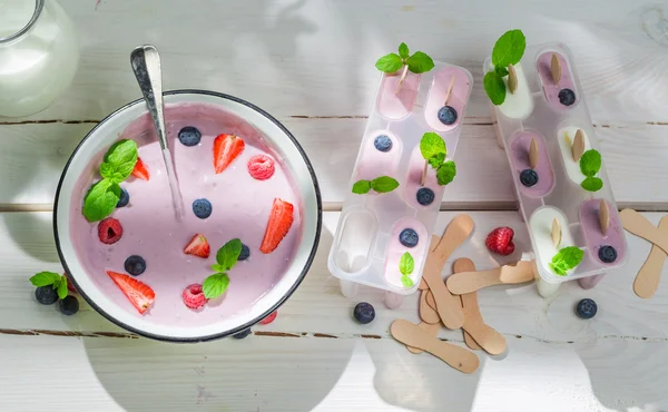 Gelato freddo con frutti di bosco freschi — Foto Stock