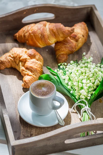 Söta kaffe och croissant — Stockfoto
