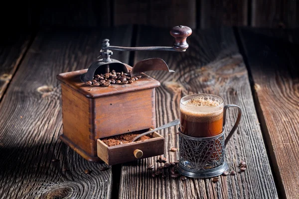 Fresh coffee with beans — Stock Photo, Image