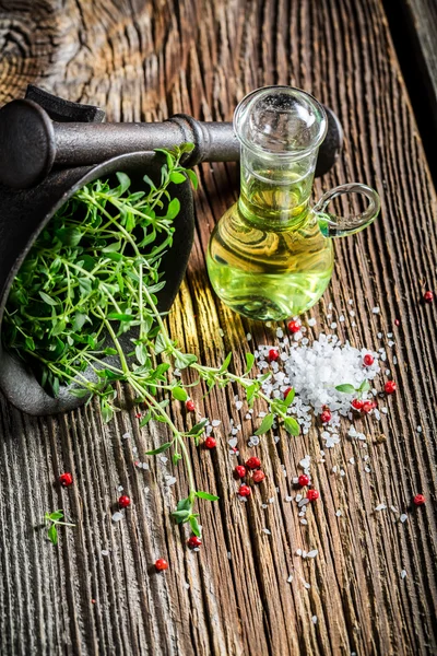 Mortar with vivid condiments — Stock Photo, Image