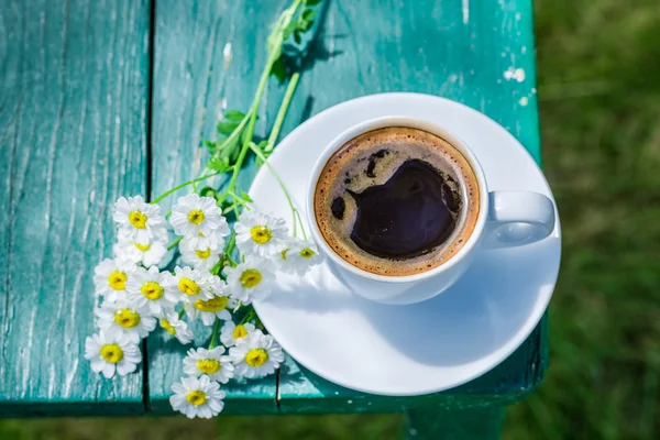Hot coffee in garden for breakfast — 스톡 사진