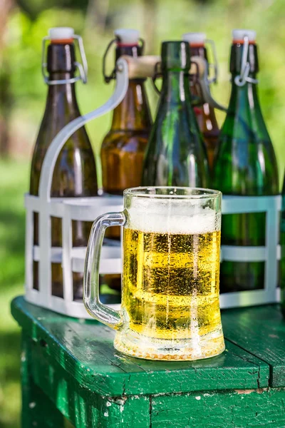 Cold lager beer in garden — Stock Fotó