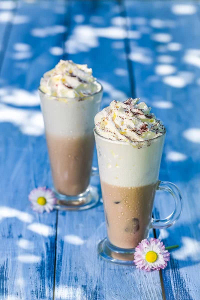 Sweet latte with whipped cream — Stock Fotó