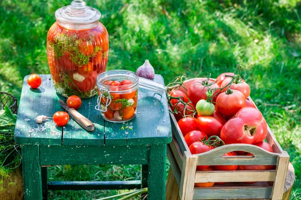 여름에 절인된 토마토에 대 한 재료 — 스톡 사진