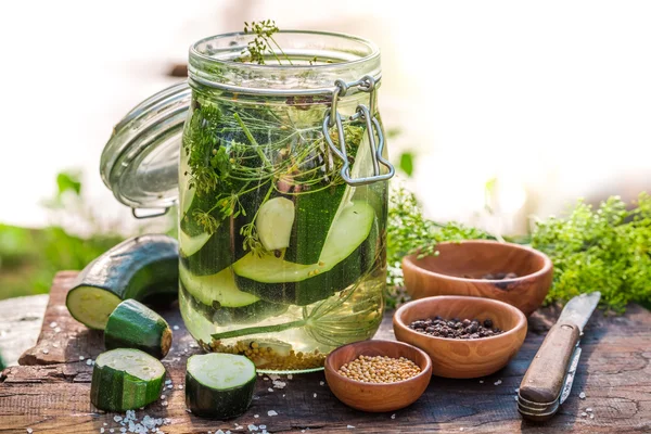 Preparation for pickled courgette in summer — Stock Photo, Image