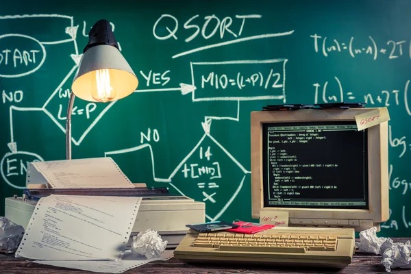 Vintage methods of programming at school — Stock Photo, Image