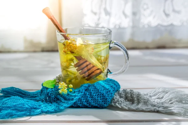 Healthy linden tea with honey — Stock Photo, Image