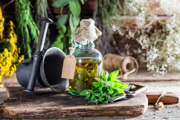 Lecznicze zioła w butelkach jako alternatywne lekarstwa — Zdjęcie stockowe