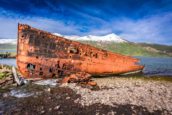 Haaksirikko seisoo Islannin rannikolla — kuvapankkivalokuva