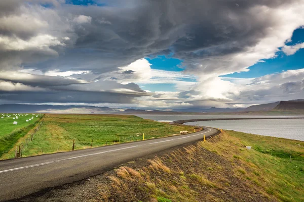 Route en journée pluvieuse au bord de la mer en Islande — Photo